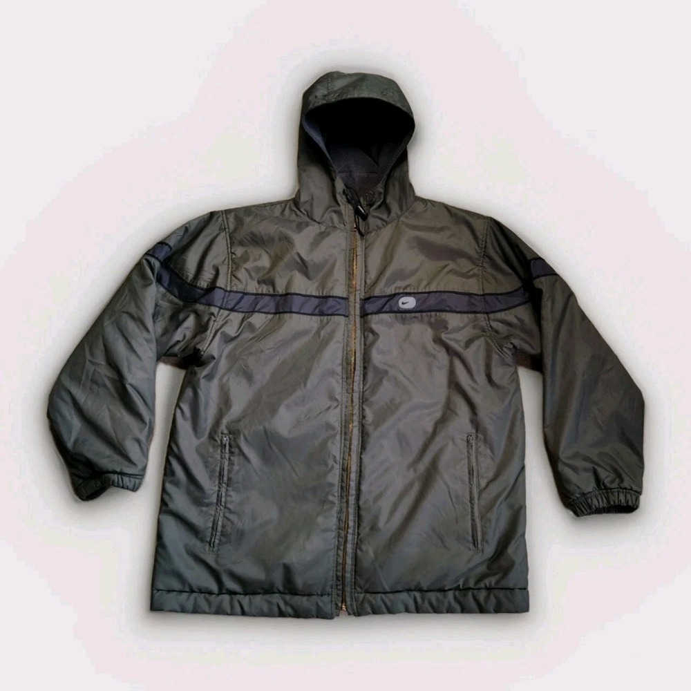 Vintage Nike Jacket Mens Medium Green Reversible Softshell Fleece Gray Tag Y2K